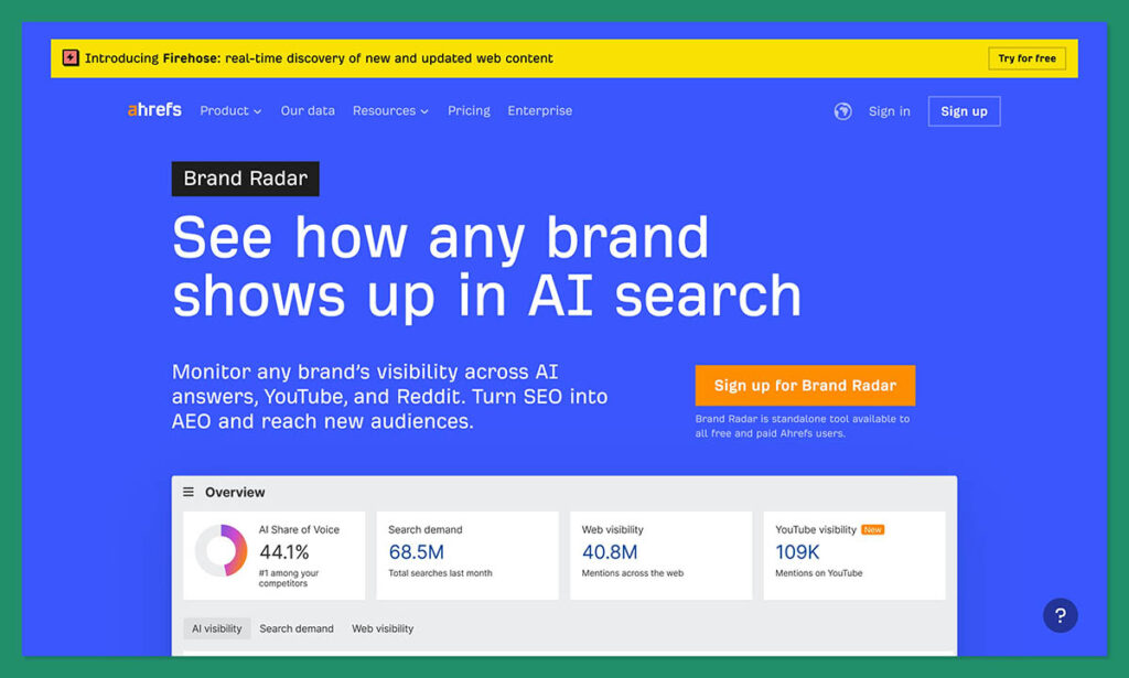 Ahrefs-Brand-Radar homepage