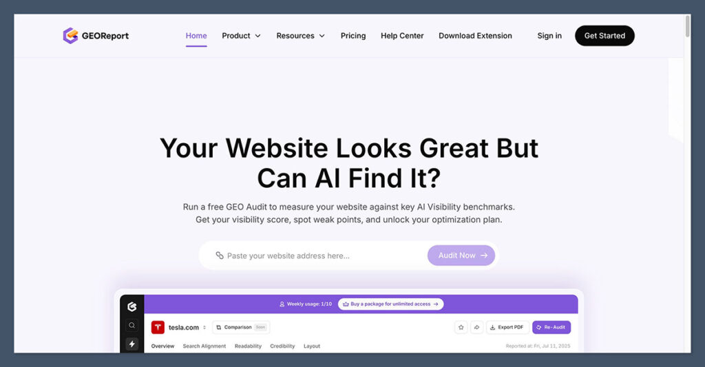 GEOReport.ai Homepage