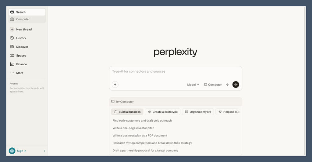perplexity homepage