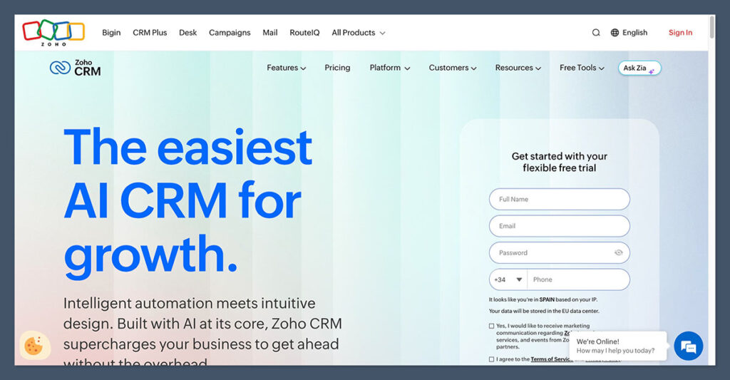 Zoho-CRM-Homepage